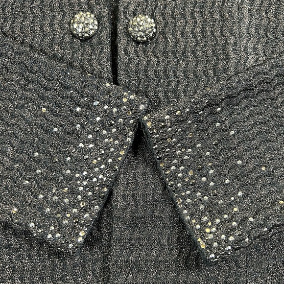 MING WANG Knit Jacket Black Rhinestone Metallic XS Cocktail Glam Embellished - Picture 7 of 15